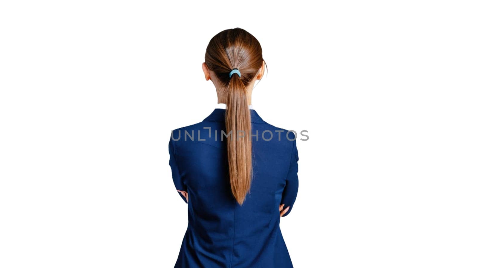 Backview of businesswoman, isolated on white. Concept of leadership and success. Business happy new year 2024 cover concept. by Costin