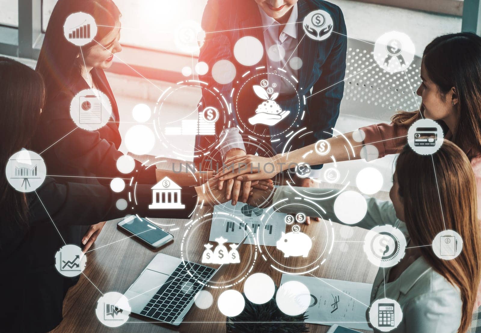 Finance and Money Transaction Technology Concept. Icon Graphic interface showing fintech trade exchange, profit statistics analysis and market analyst service in modern computer application. uds