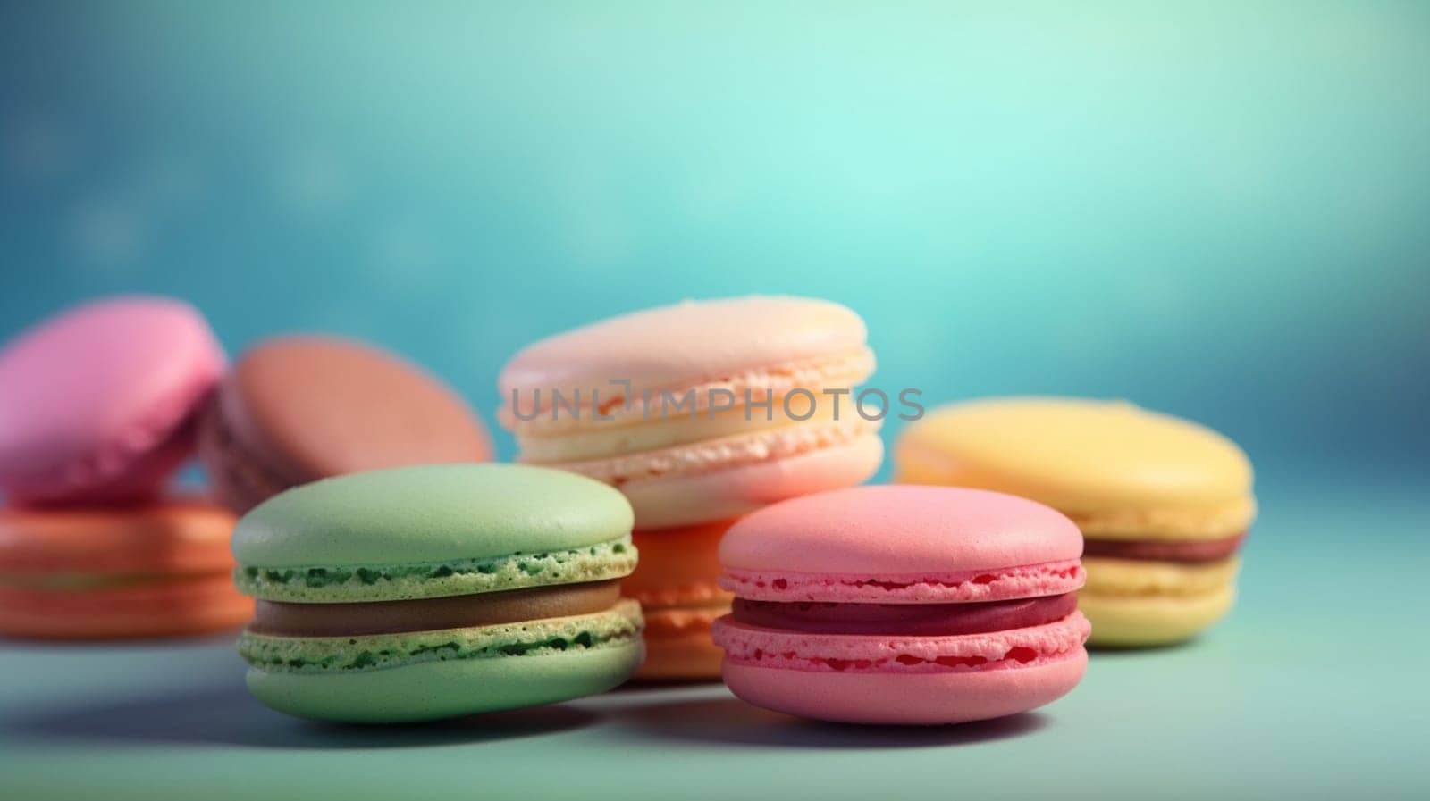 Macaroons on a beautiful background. high resolution selective focus. Generative AI, by mila1784