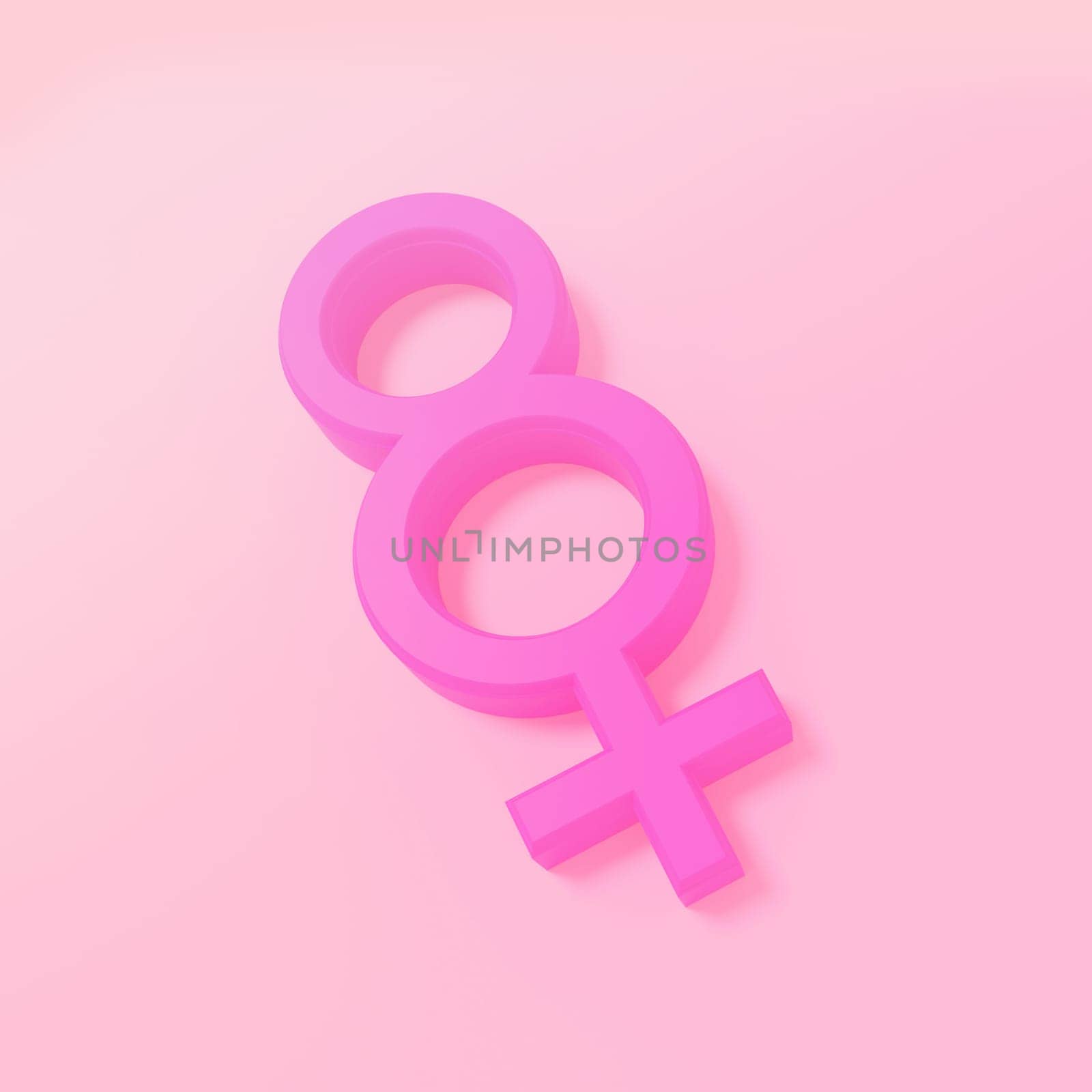 Celebration of women's day. Symbol of women. Eight sign on a purple background. Concept of women's rights, feminism and empowerment. 3D rendering.