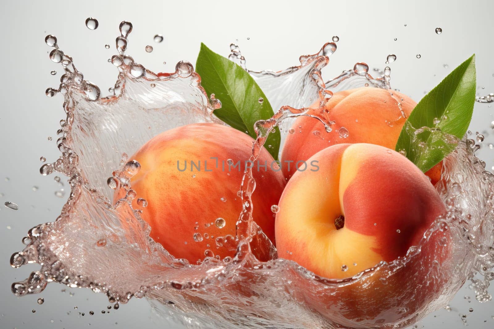Splashes of water from falling peaches, bubbles and splashes of water and a peach. by Niko_Cingaryuk
