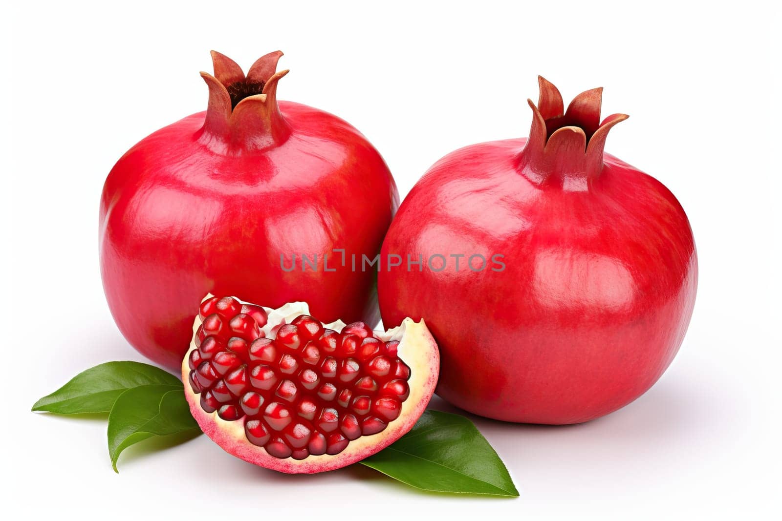Pomegranate fruit isolated on white background close-up, pomegranate juicy fruit.