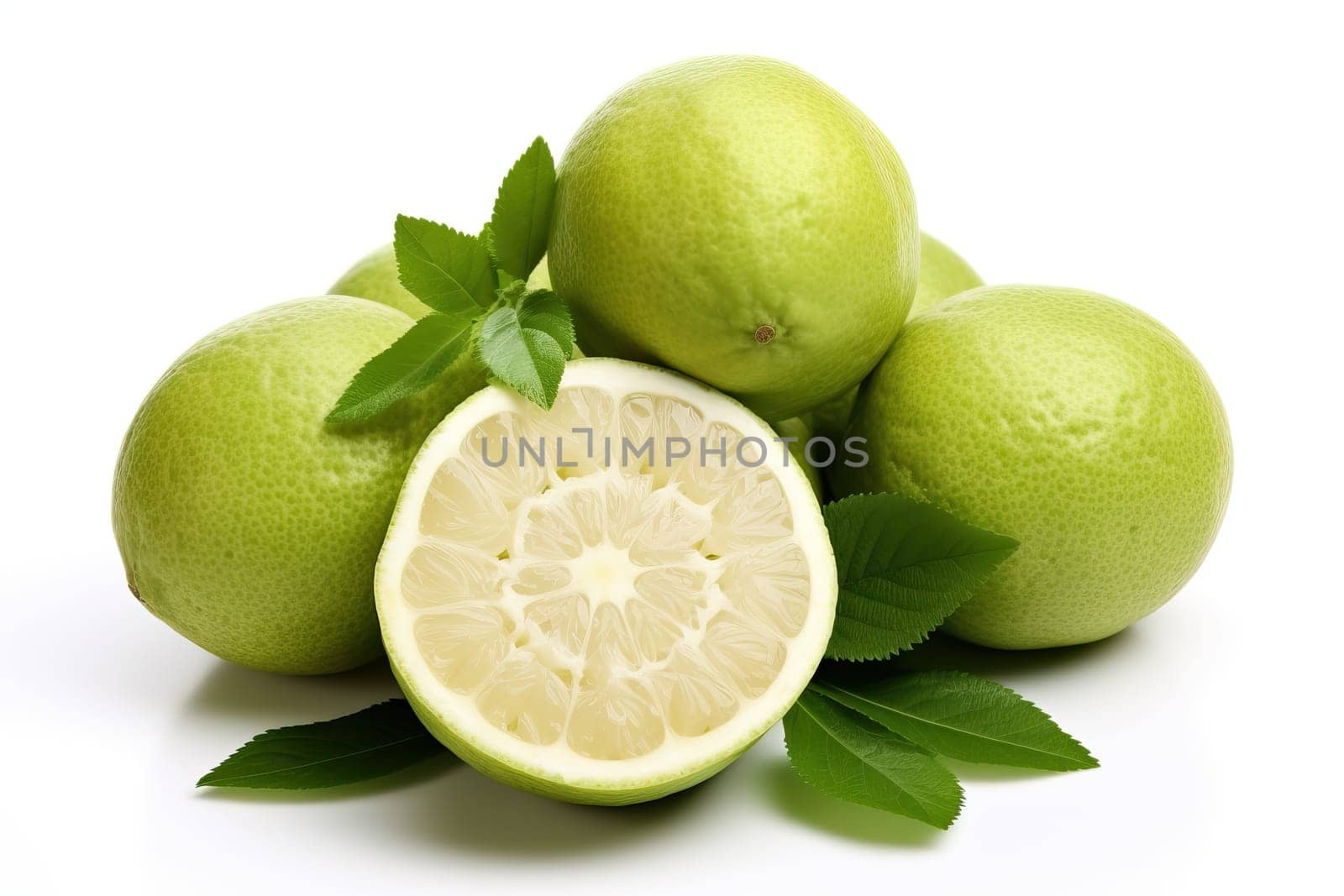 pomelo fruit isolated on white background close-up, pomelo is a type of citrus fruit.