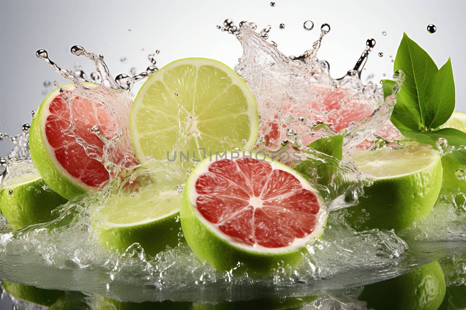 pomelo fruit in splashes of water close-up, banner for pomelo with splashes of water.