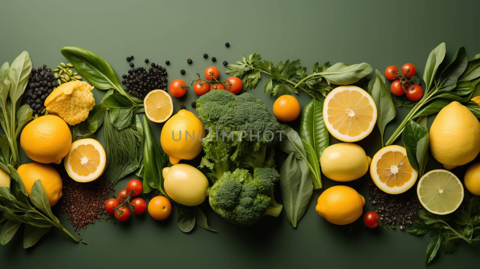 Concept of healthy food from fresh fruits and vegetables. by Niko_Cingaryuk