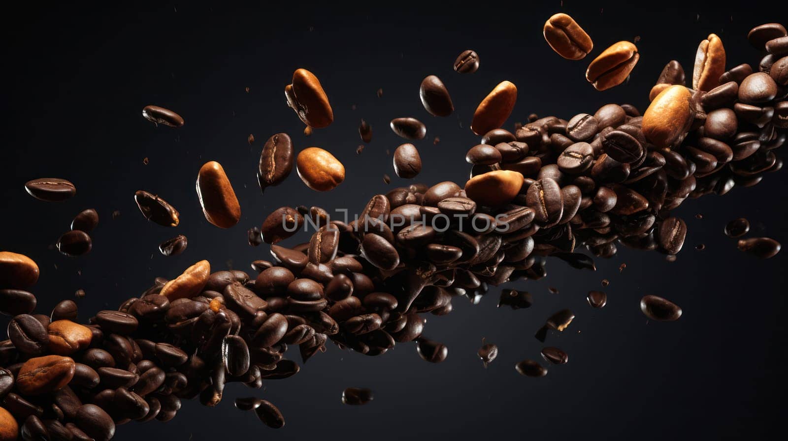 Roasted Caffeine Kick: A Close-Up Capture of Fresh, Aromatic Coffee Beans on a Wooden Table