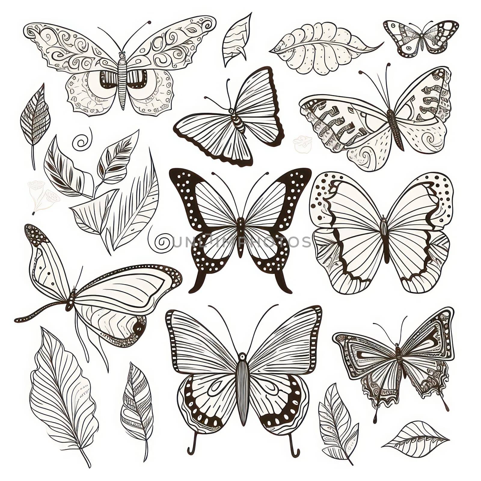 Flight of Beauty: Black and White Butterfly Collection Set on Colorful Retro Background by Vichizh