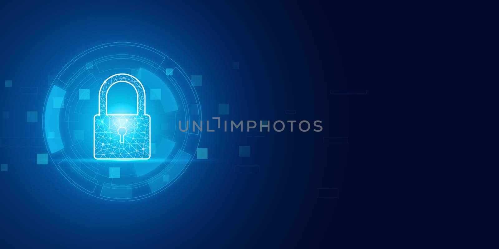 Futuristic blue shield ethics and Security abstract technology background. Artificial intelligence digital transformation and Business quantum internet network communication and Antivirus. by Unimages2527