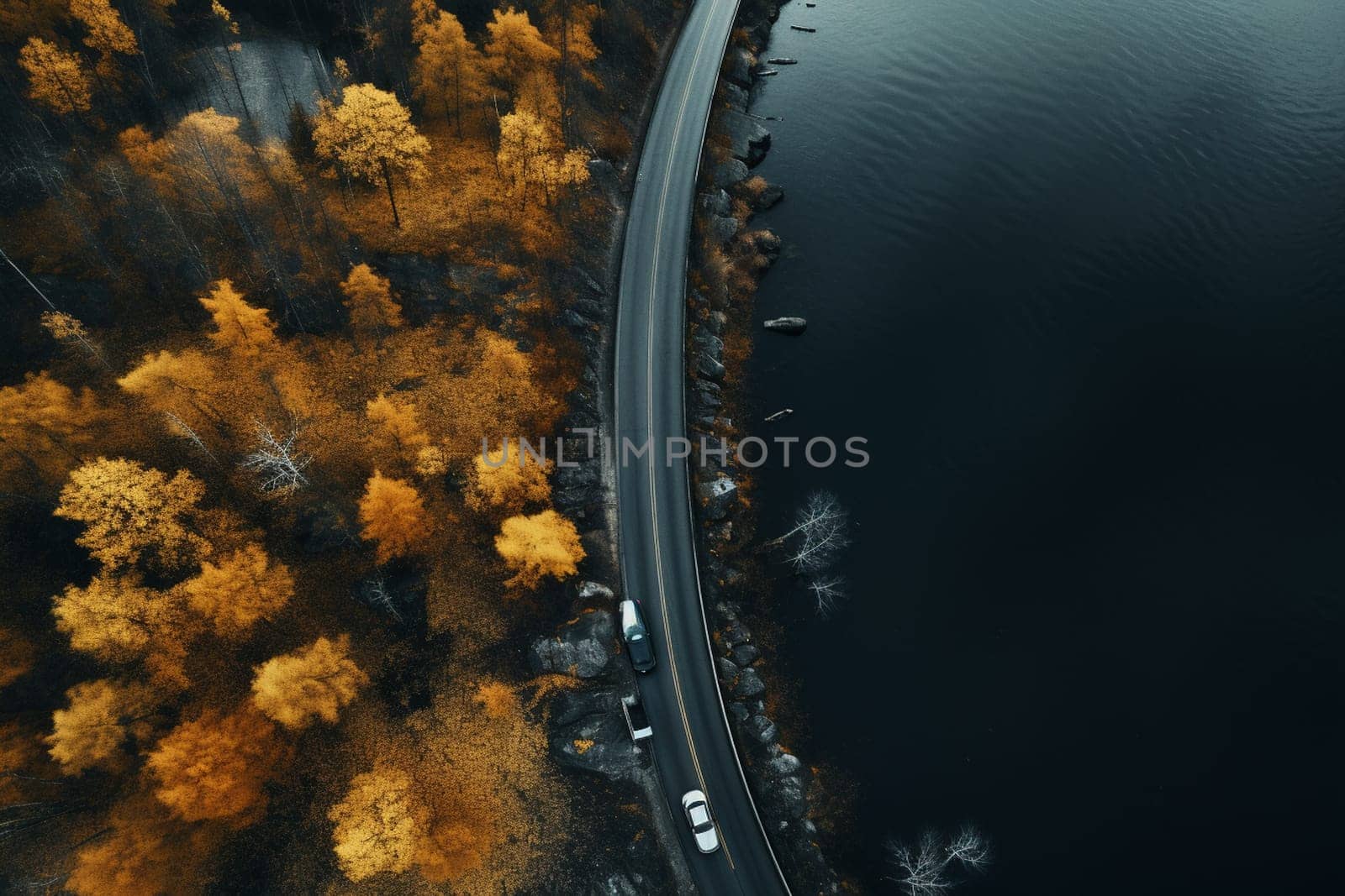 Aerial view of road in forest. by Andelov13