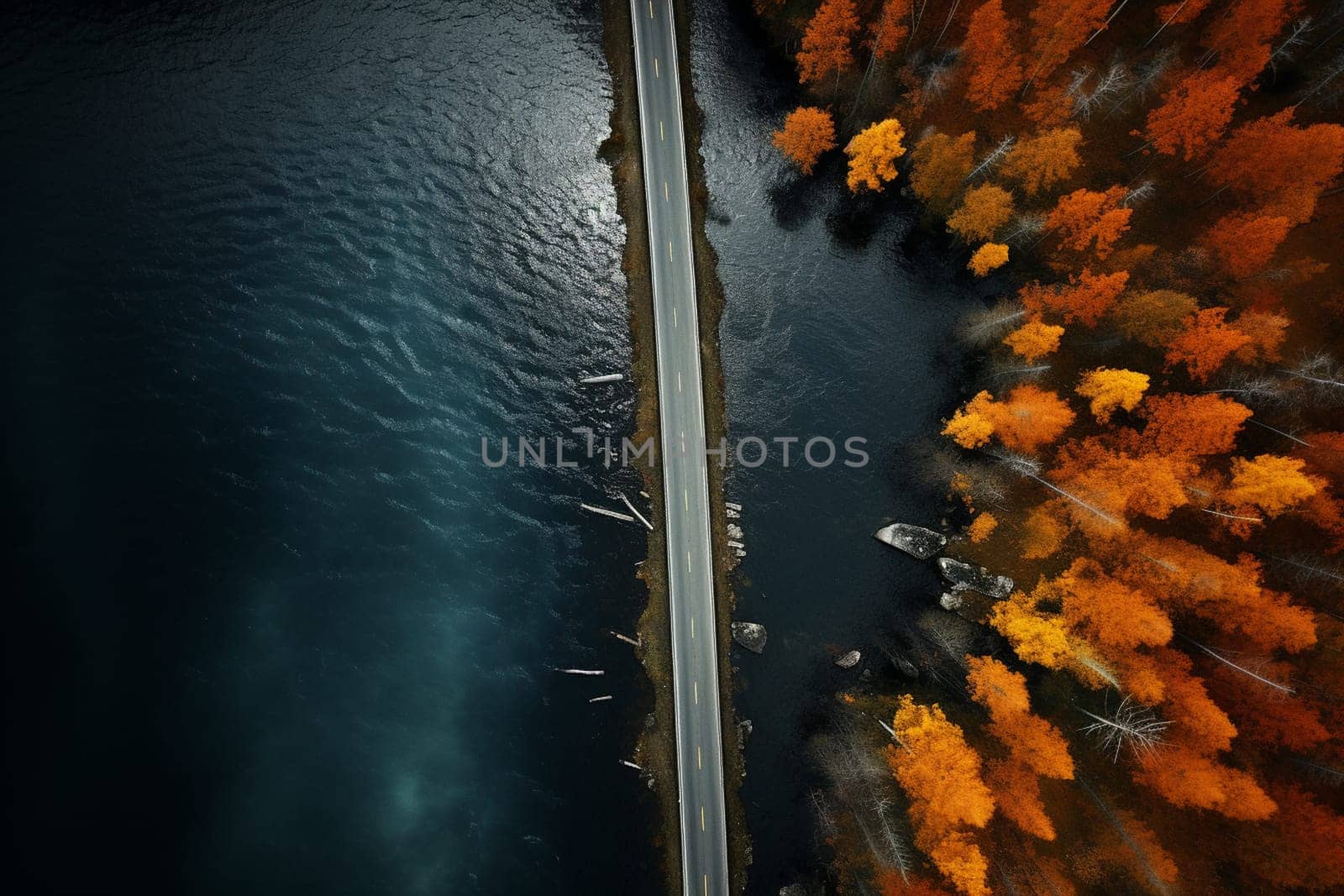 Aerial view of road in forest. by Andelov13