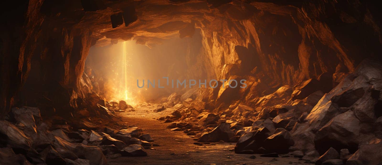 Underground, molten lava cave. Digital art. Deep cavern. by Andelov13