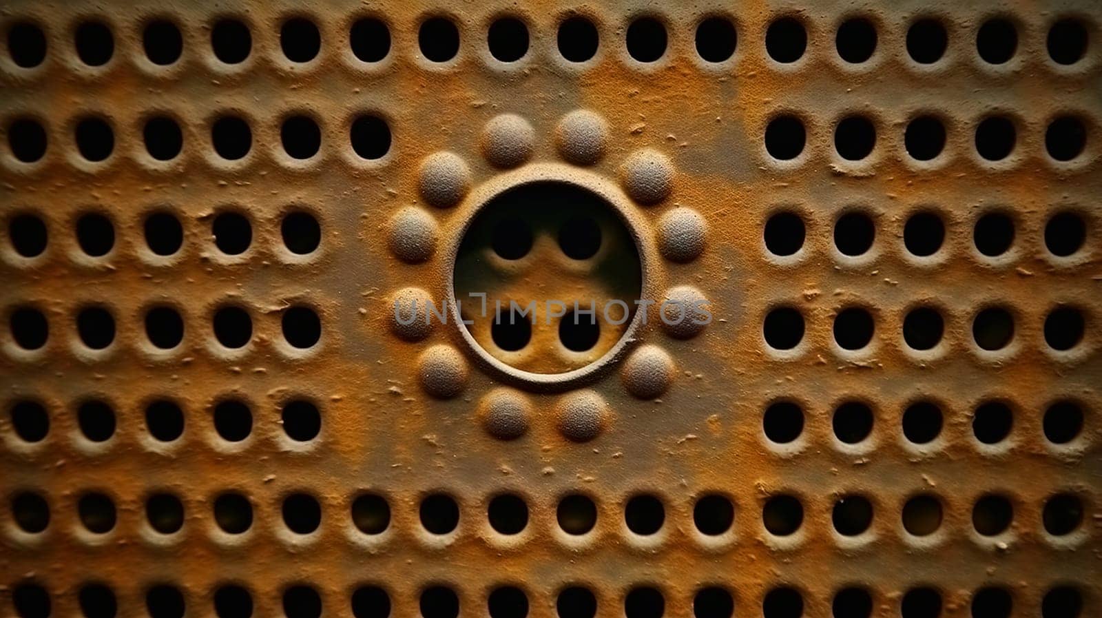Abstract metallic grid background. Rusty industrial grid texture. Generated AI