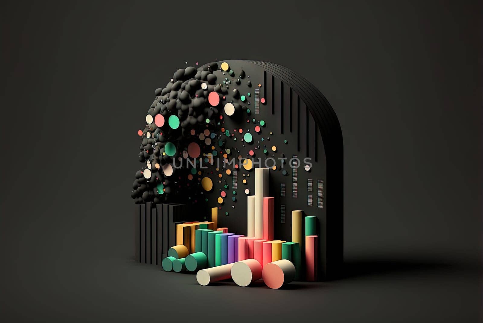 Abstract data graph concept with data clusters and particles. Digital sorting and management concept for business and finance. Generated AI