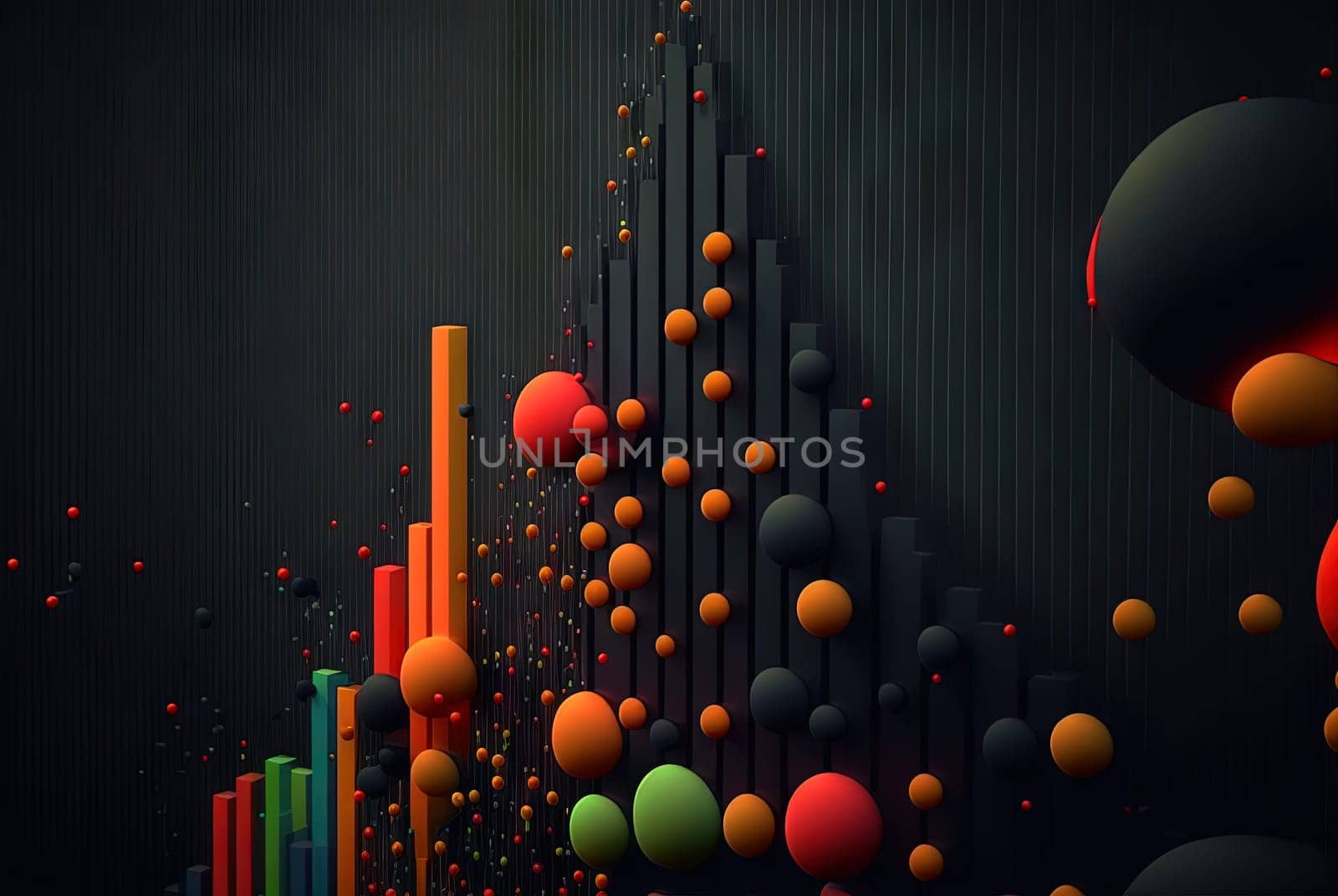 Abstract data graph concept with data clusters and particles. Digital sorting and management concept for business and finance. Generated AI
