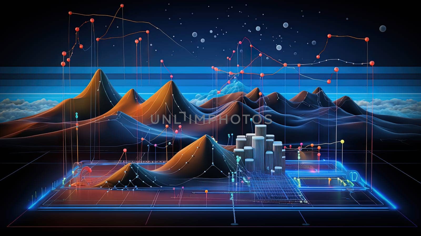 Abstract business graph in mountain style. Data connection concept element for business. Generated AI