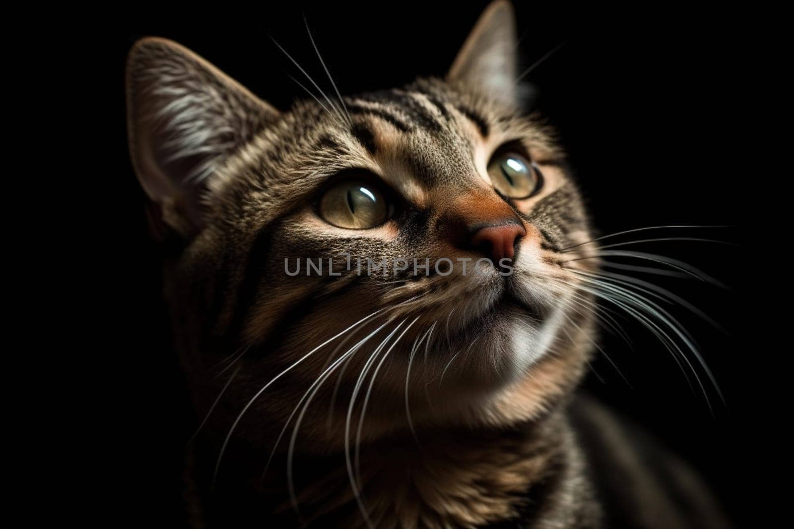 Portrait of the cute cat staring. Beautiful kitten looking deep. Generated AI