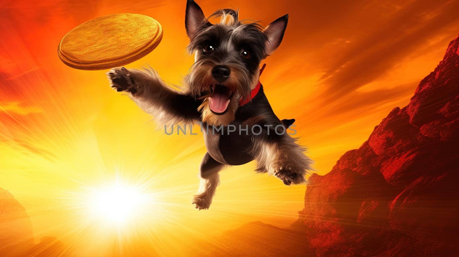 Cute puppy playing outside. Lifestyle dynamic dog photo in casual camera style. Generated AI
