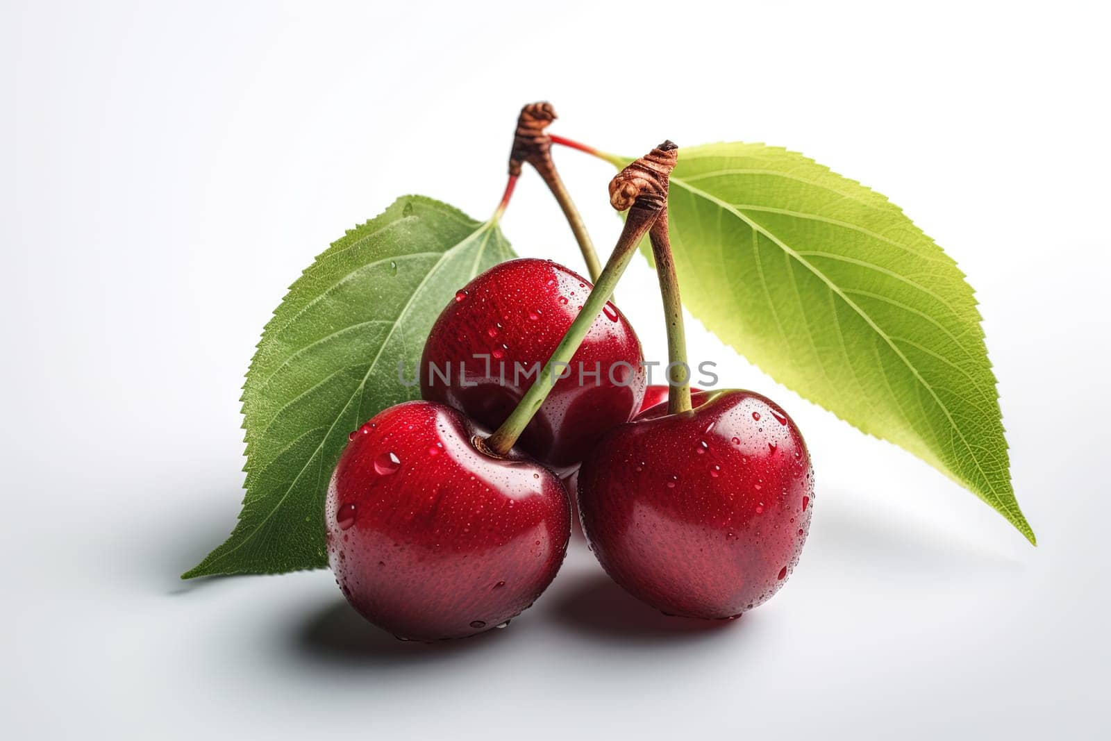 Cherry on background. Juicy red cherry, fresh and sweet. Generated AI