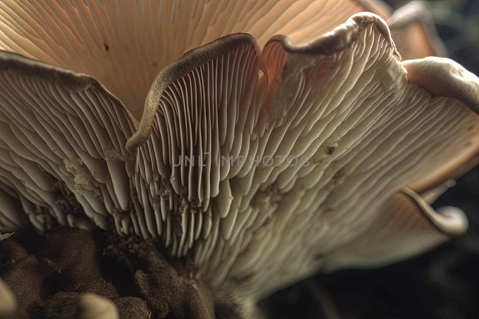 Abstract boletus mushroom. Big fungus with mushroom plates close up image. Generated AI. by SwillKch