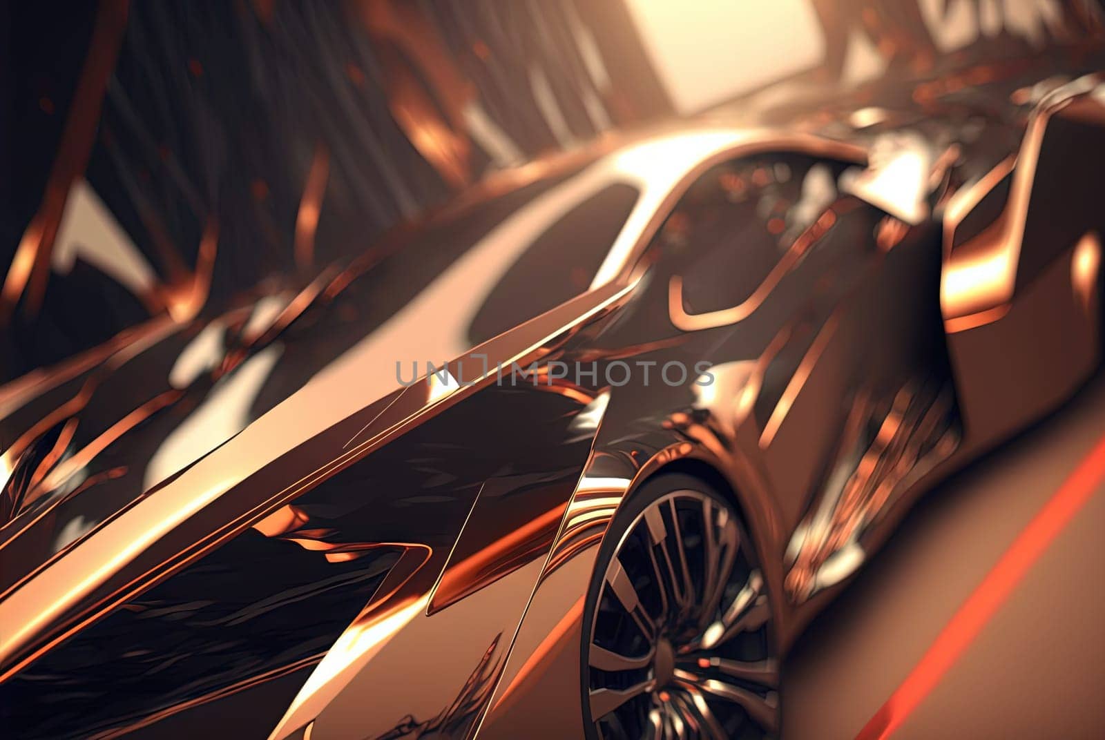 Abstract futuristic car with shiny reflections. Beautiful conceptual supercar. Generated AI by SwillKch