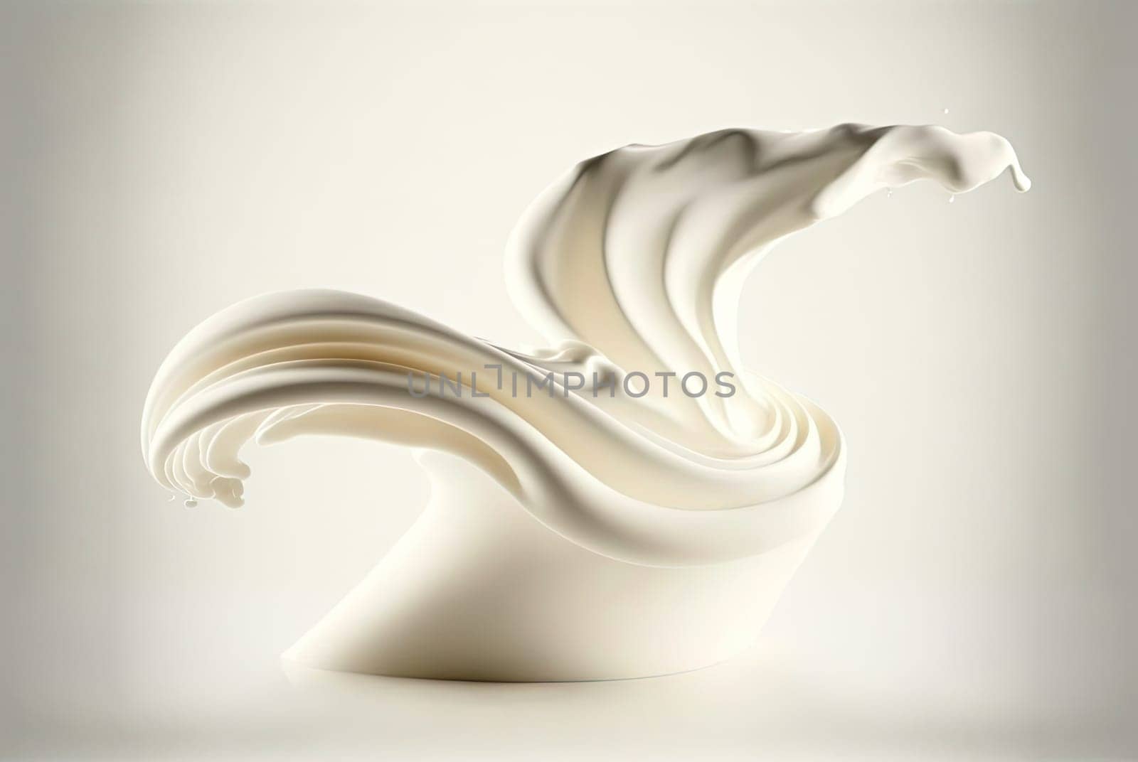 Milk splash with drops flying away. Splasj crown in the white milk. Generated AI