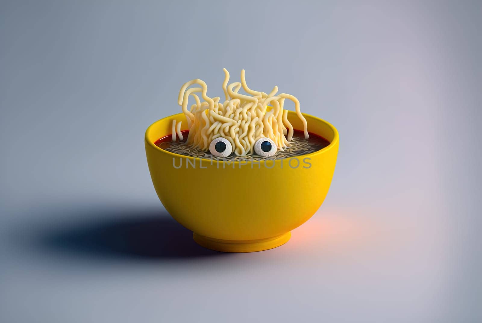 Funny monster spaghetti. Cute pasta, noodle or ramen character with crazy funny face. Generated AI
