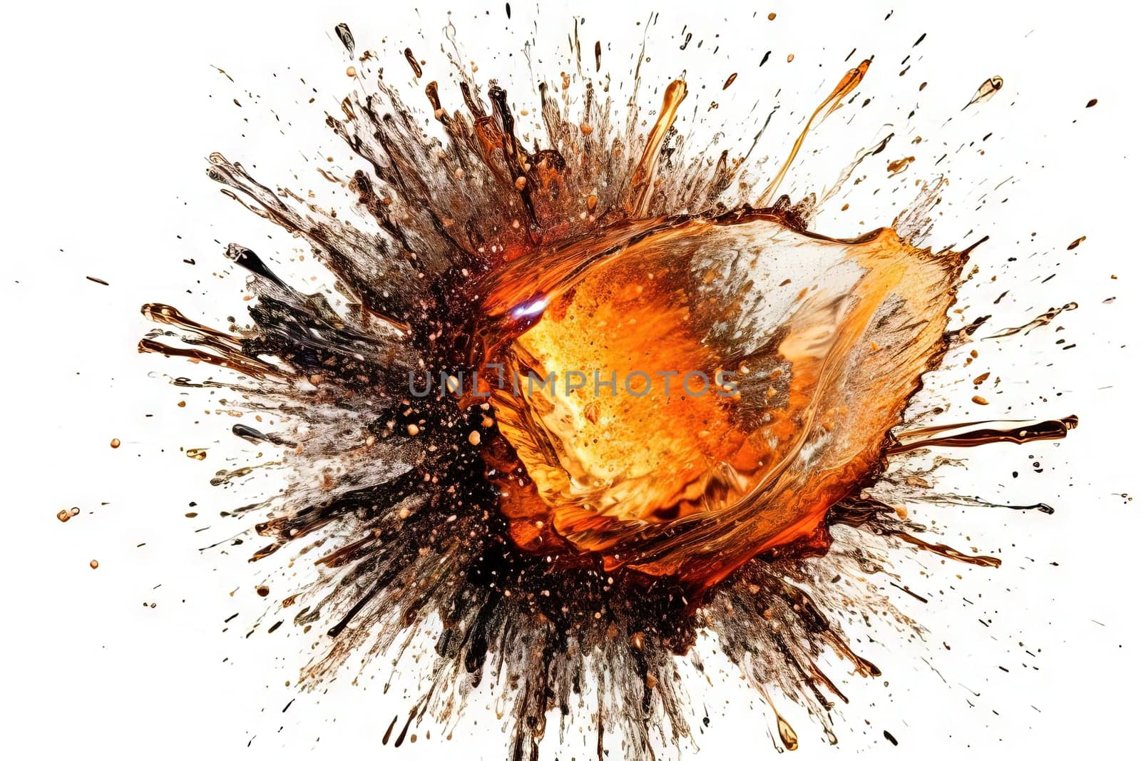 Abstract colorful powder explosion. Paint or cosmetics burst on white background. Generated AI