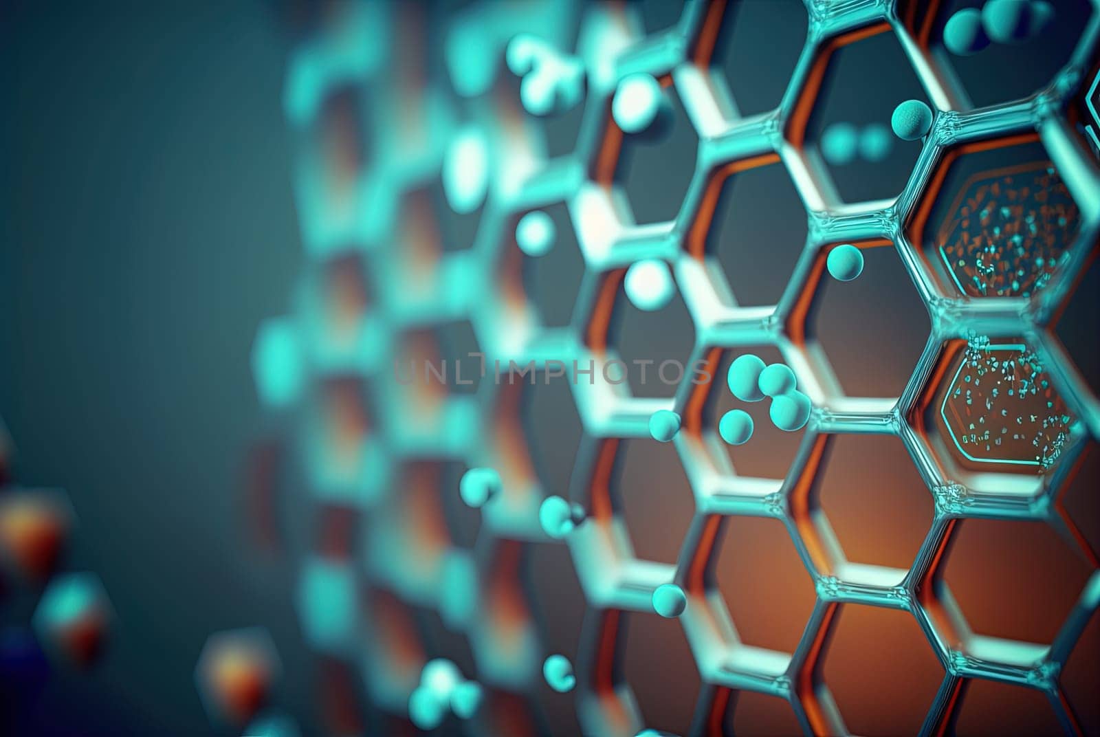 Abstract scientific background with hexagonal pattern. Technology and science abstraction with hex cells. Generated AI