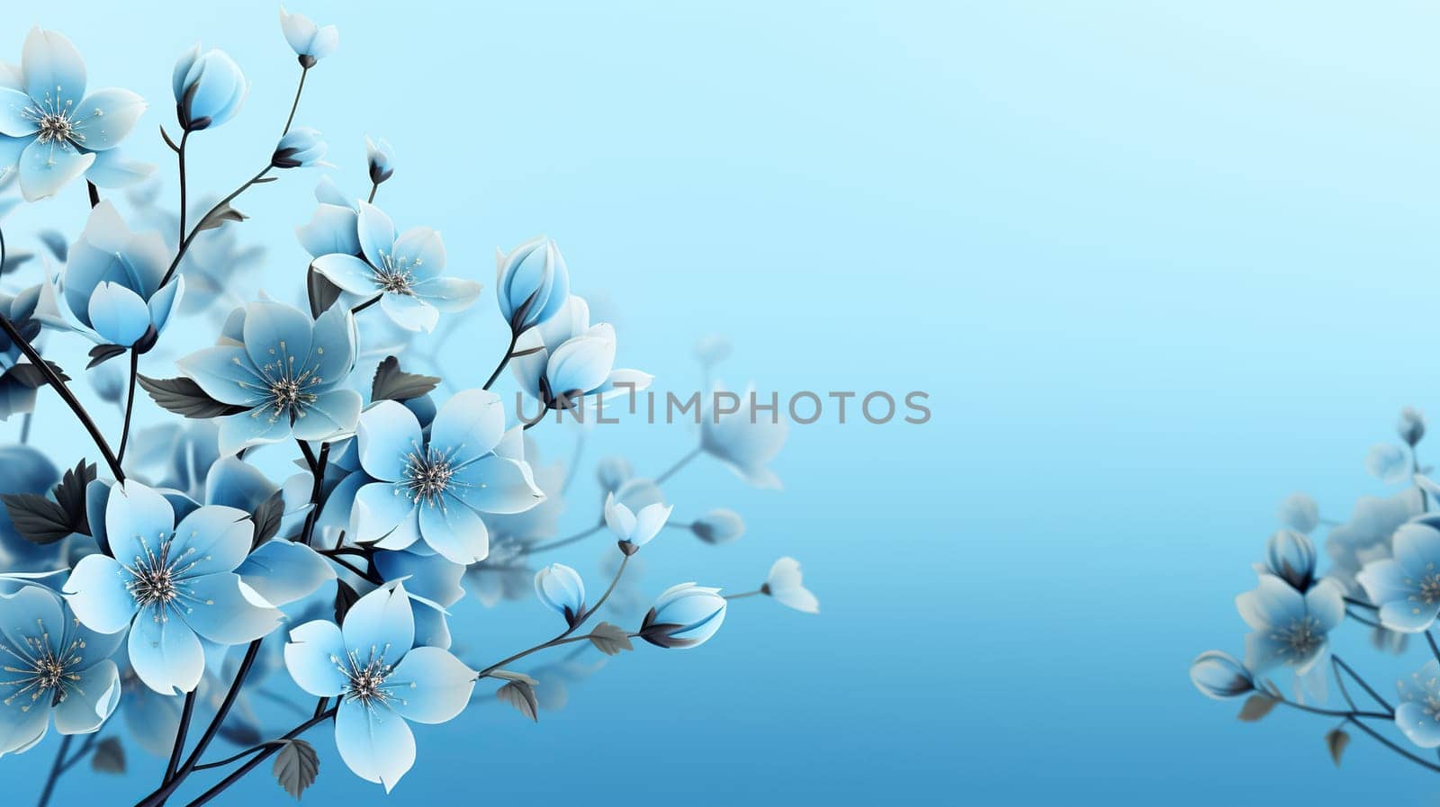 Spring blue bokeh background with blossom branch. Spring, summer background.