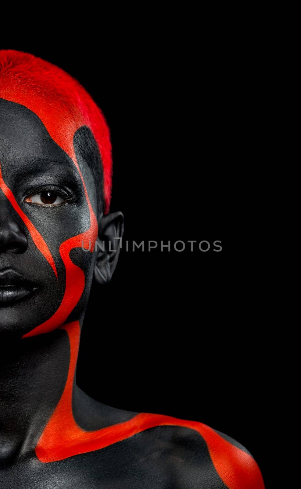 The Art Face. How To Make A Mixtape Cover Design - Download High Resolution picture with black and red body paint on african woman for your music song. Create album template with creative Image. by MikeOrlov