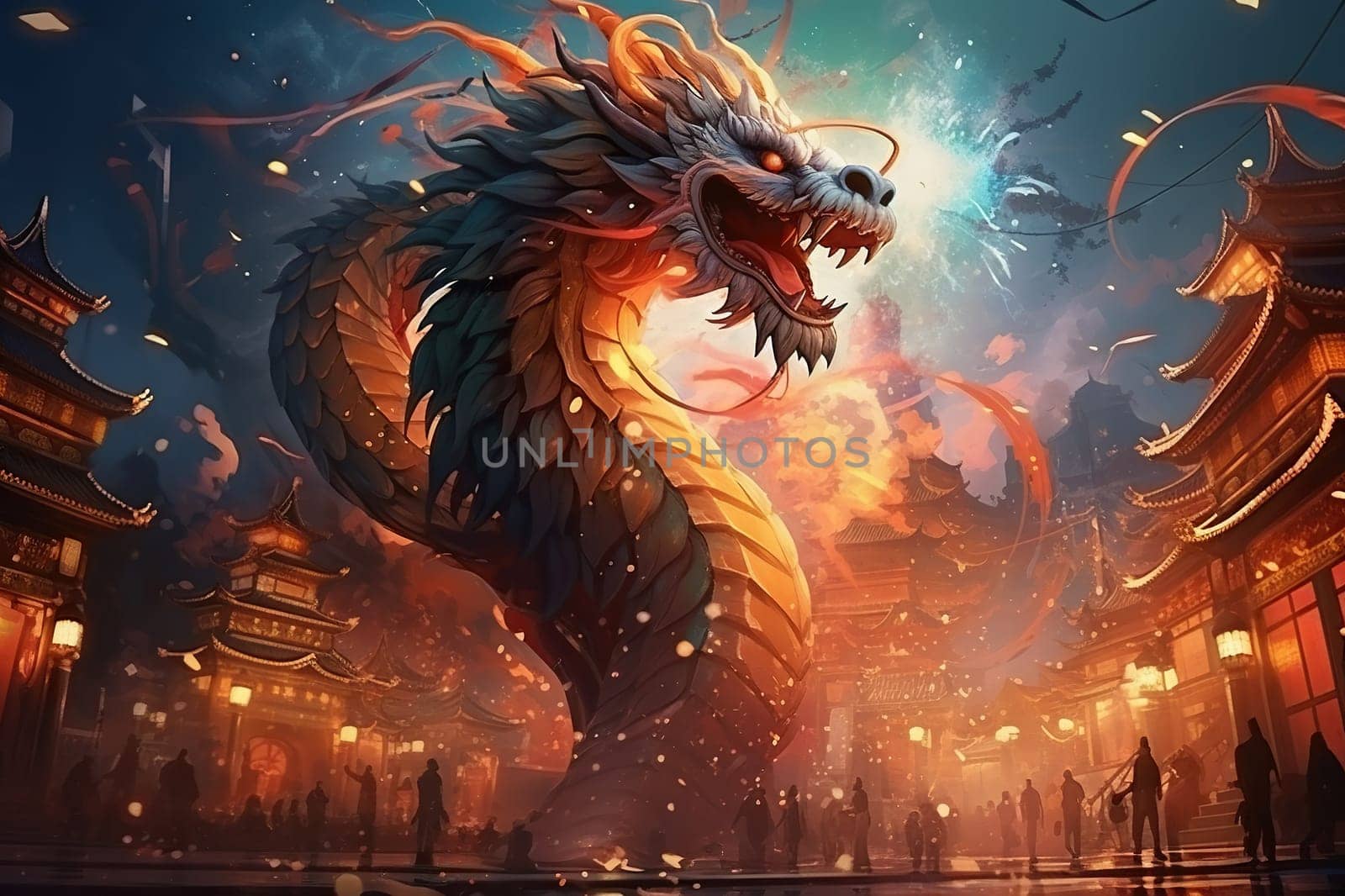 Golden dragon. Dragon made of gold, symbol of the New Year 2024. Chinese New Year. Generated by artificial intelligence