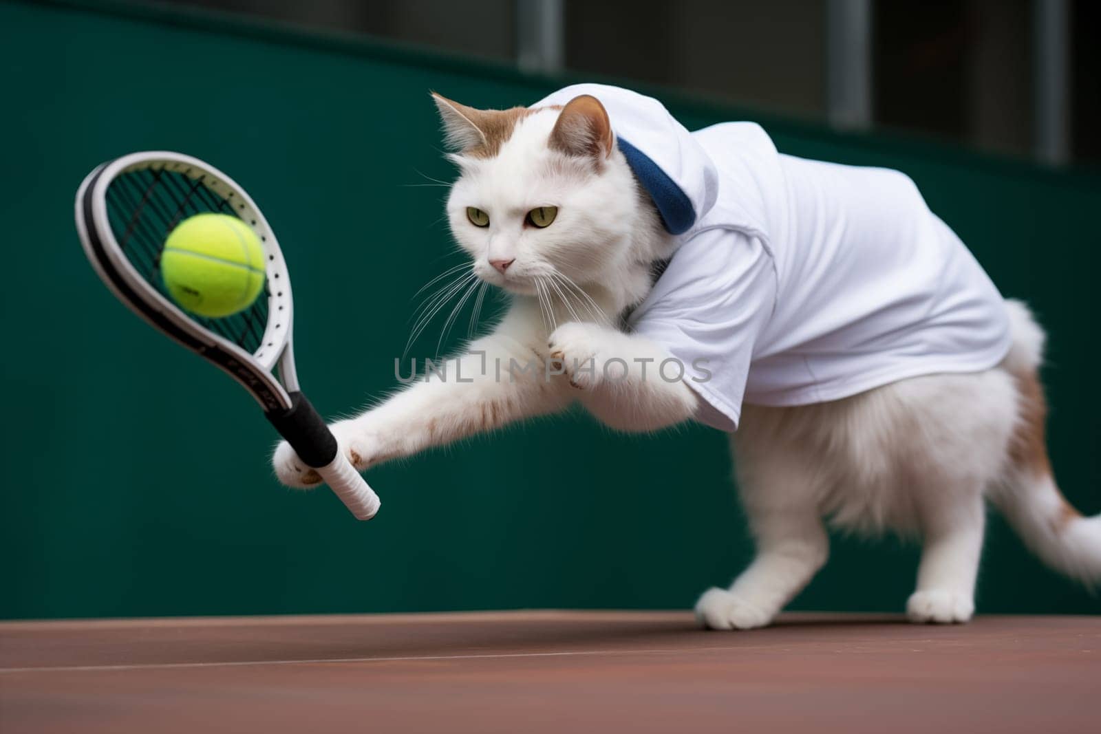 Cat Playing Tennis.A cat catches a tennis ball.