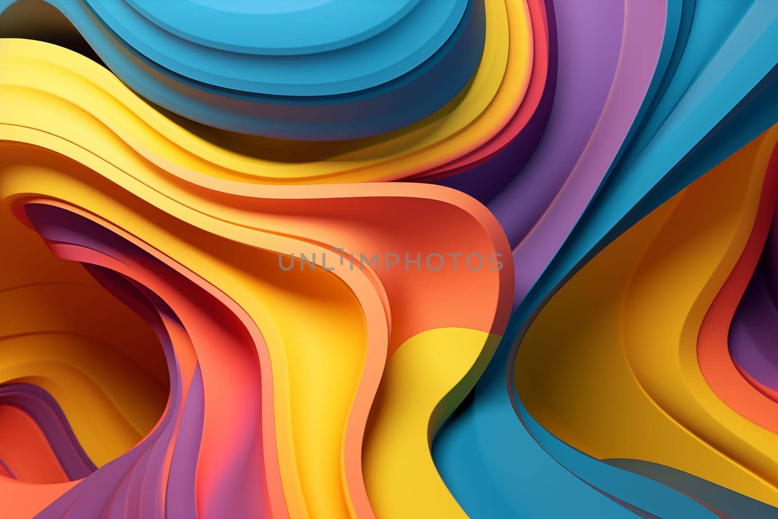 An abstract image of multicolored, wave-like folds resembling layered paper or fabric, creating a visual effect of fluid motion.