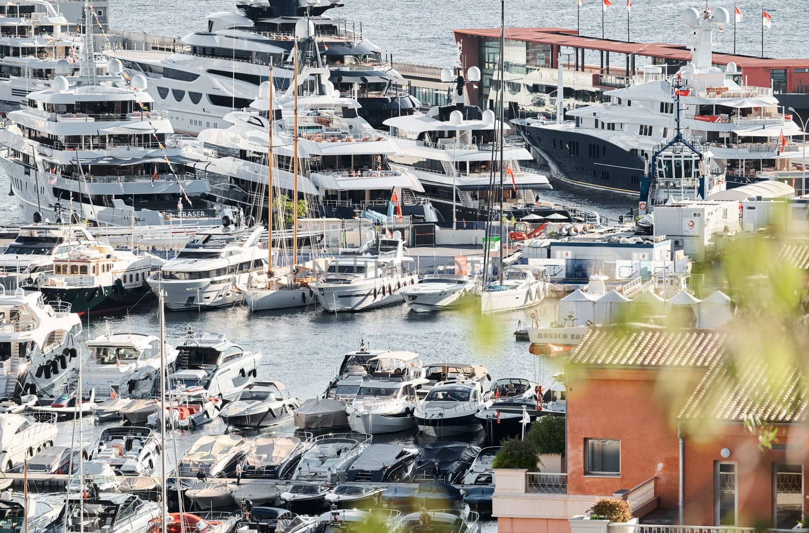 Monaco, Monte Carlo, 01 October 2022 - The famous motorboat exhibition at morning, mega yacht show, novelties of the boating industry by vladimirdrozdin