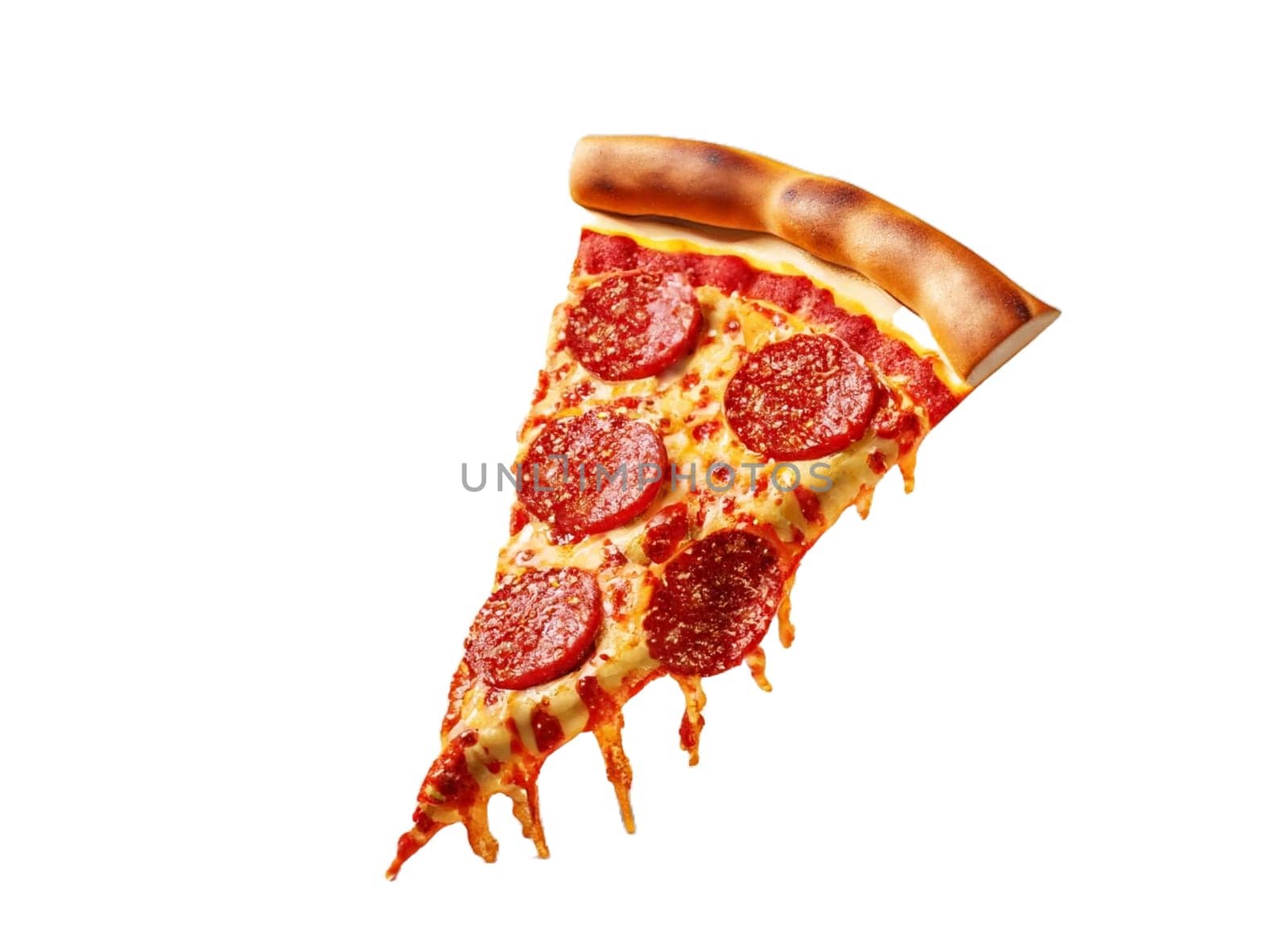Slice of fresh italian classic original Pepperoni Pizza isolated on white background png image. High quality image