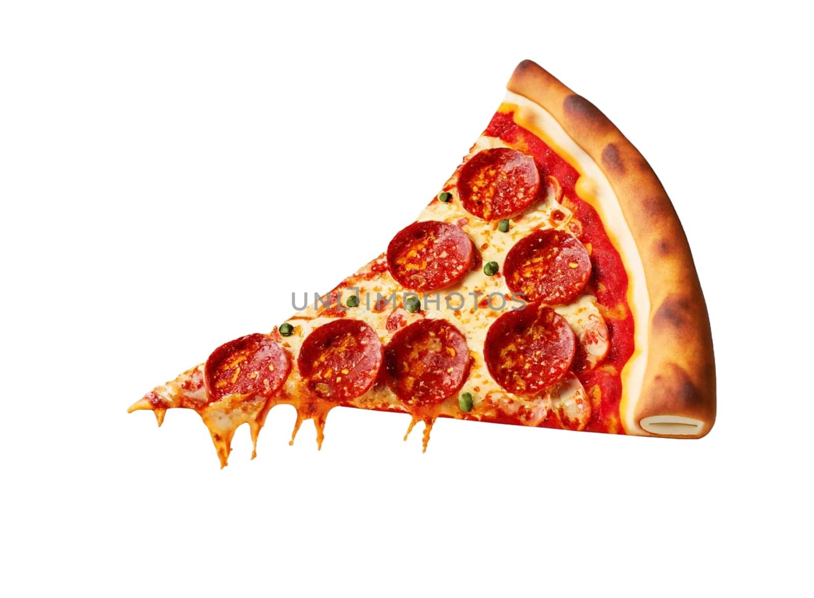 Slice of fresh italian classic original Pepperoni Pizza isolated on white background png image. High quality image