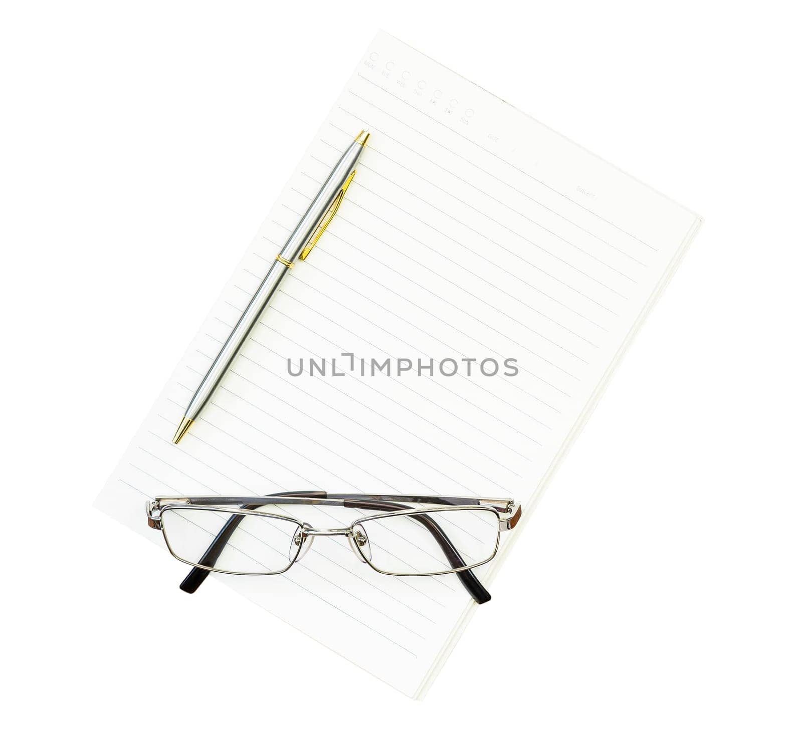 Eyeglasses and notepad on white background by stoonn