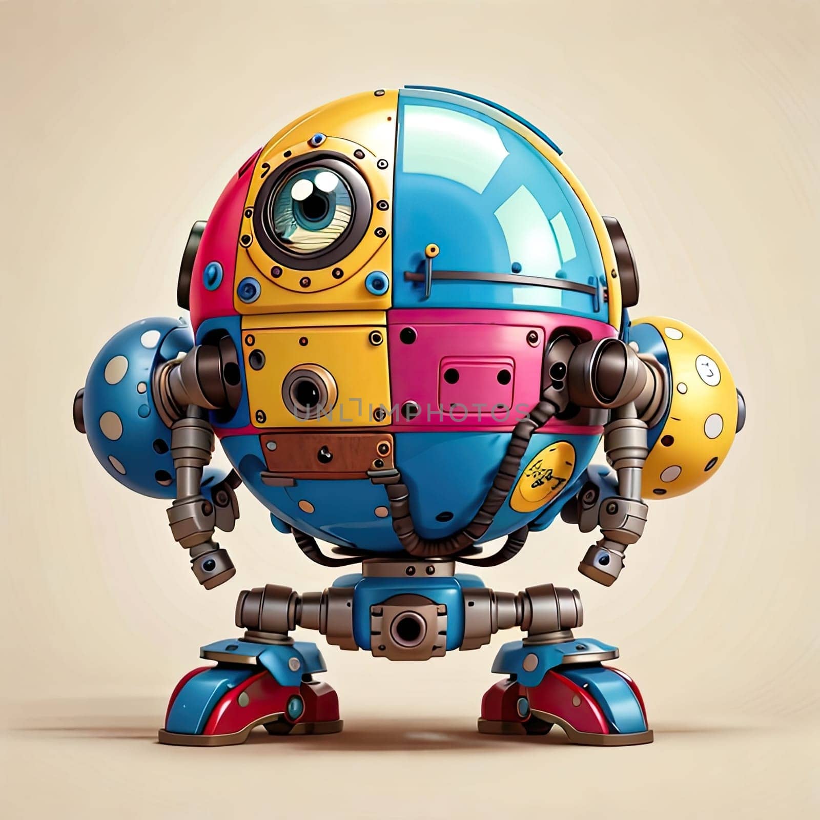 Cute robot with colorful wheels. 3d illustration. Cartoon style. by Waseem-Creations