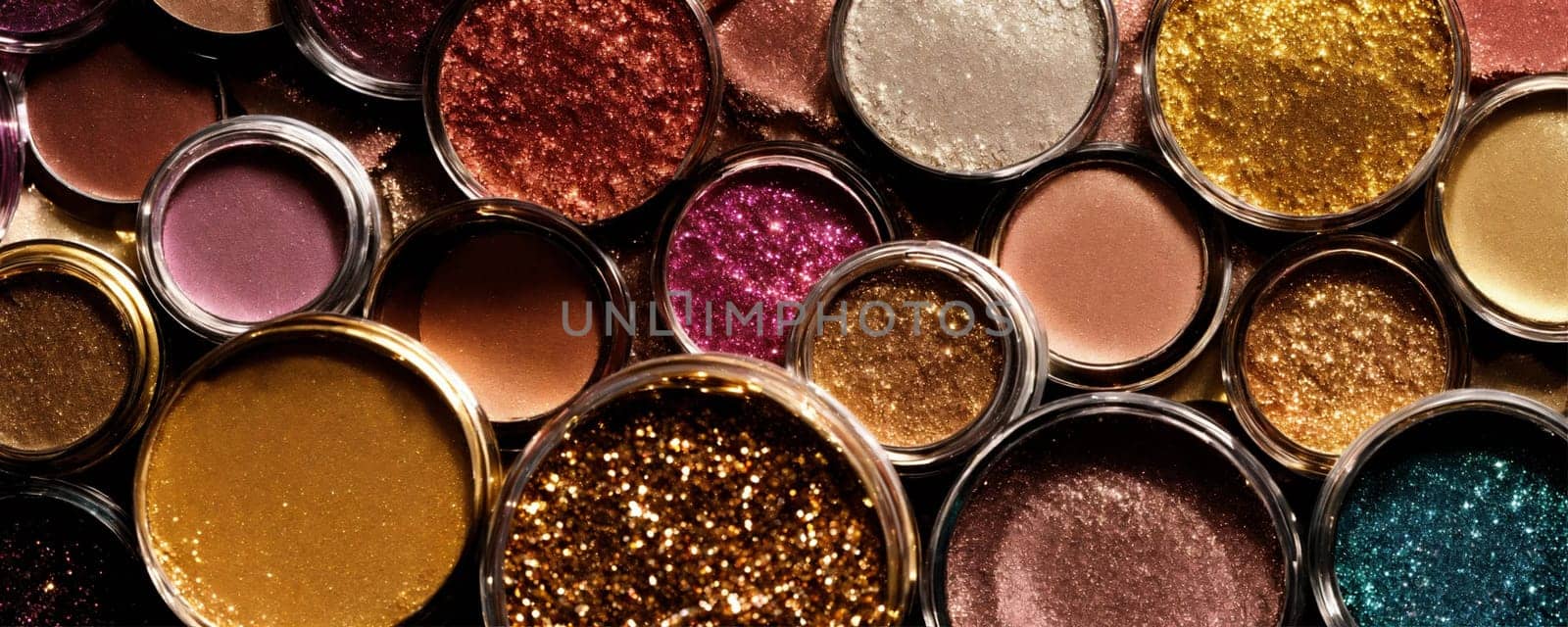 cosmetics glitter and makeup shadows. Selective focus. by mila1784