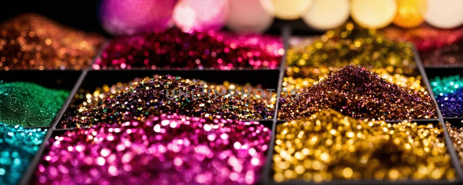 cosmetics glitter and makeup shadows. Selective focus. by mila1784