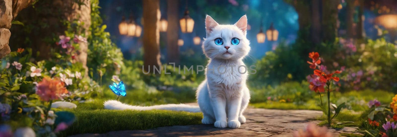 white cat with big blue eyes. selective focus. animals Generative AI,
