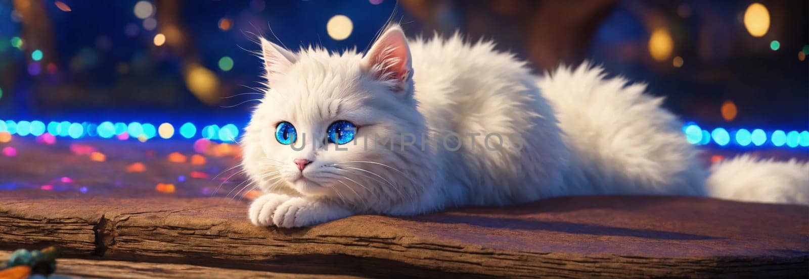 white cat with big blue eyes. selective focus. Generative AI, by mila1784