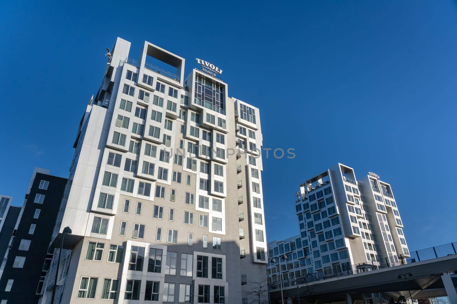 Copenhagen, Denmark - January 25, 2024: Exterior view of the Tivoli Hotel and Congress Center in Copenhagen.