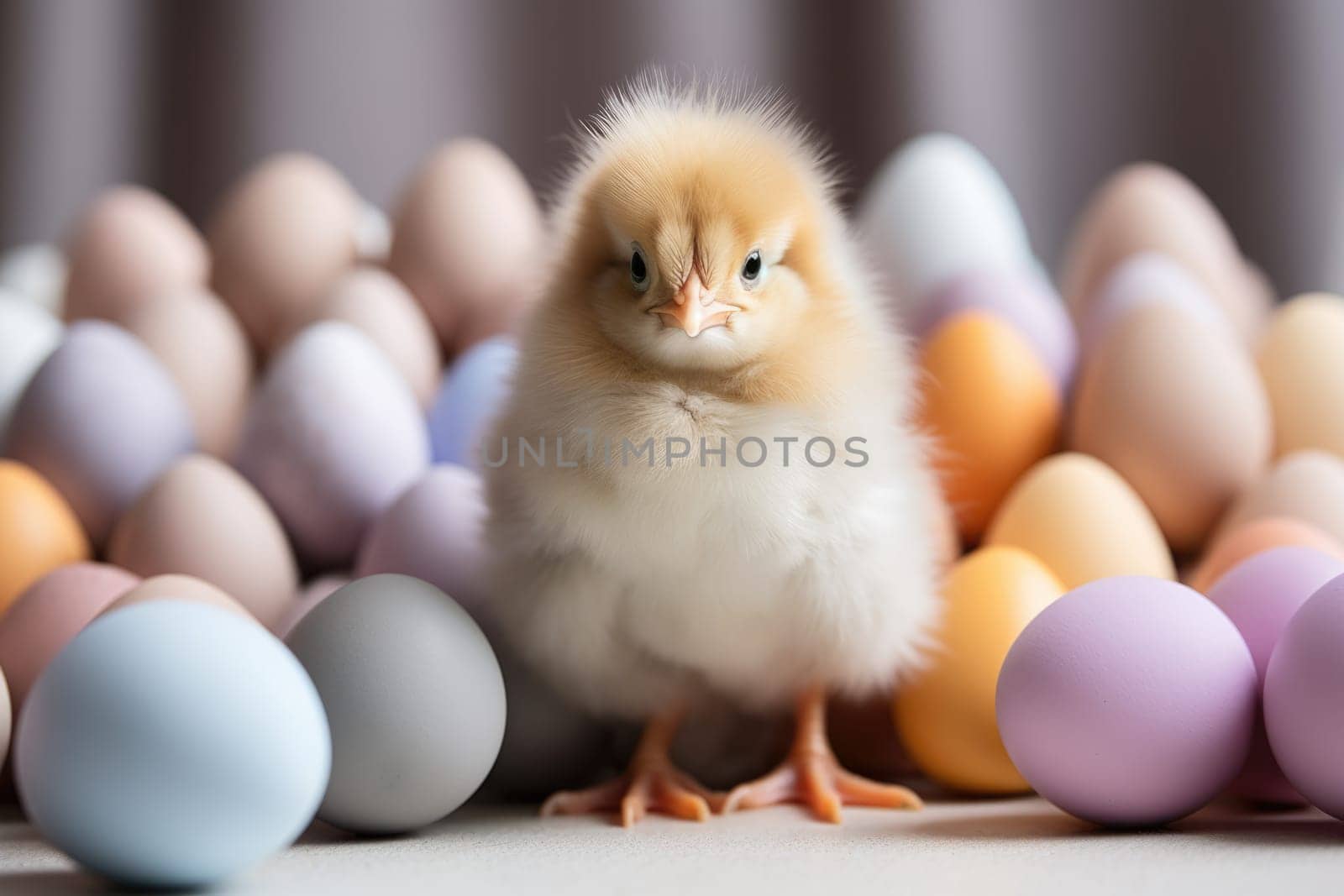 cute easter egger chicken with eggs. ai generated