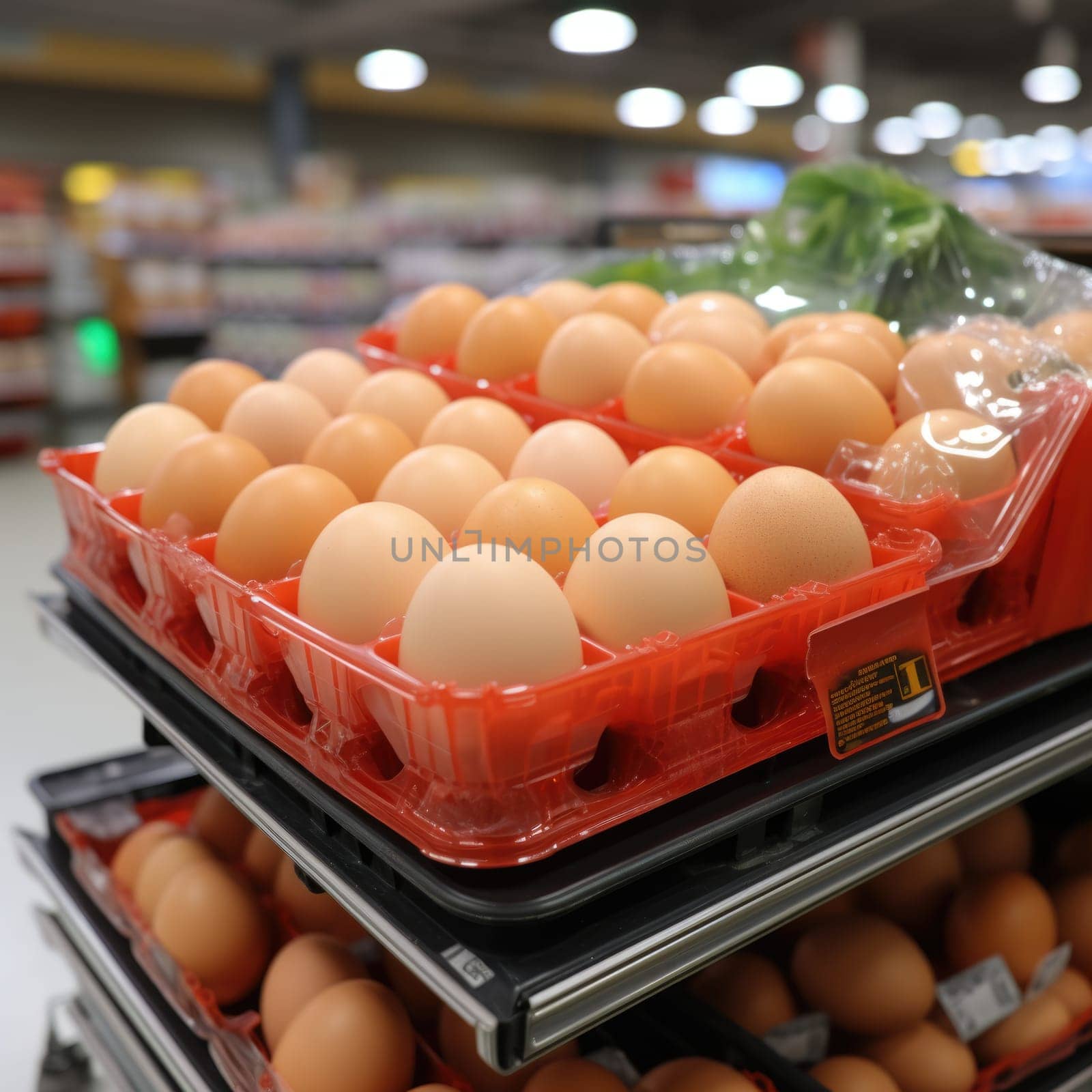 eggs in plastic box in the supermarket. ai generated by Desperada