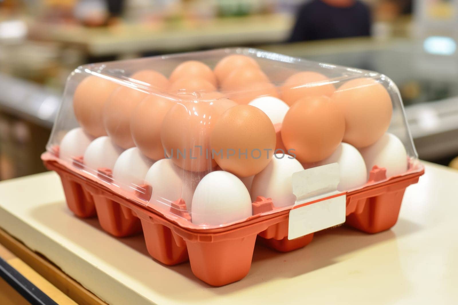 Full fresh eggs of paper tray from hen farm in the package that preserved for sale in wholesale and retail market. ai generated