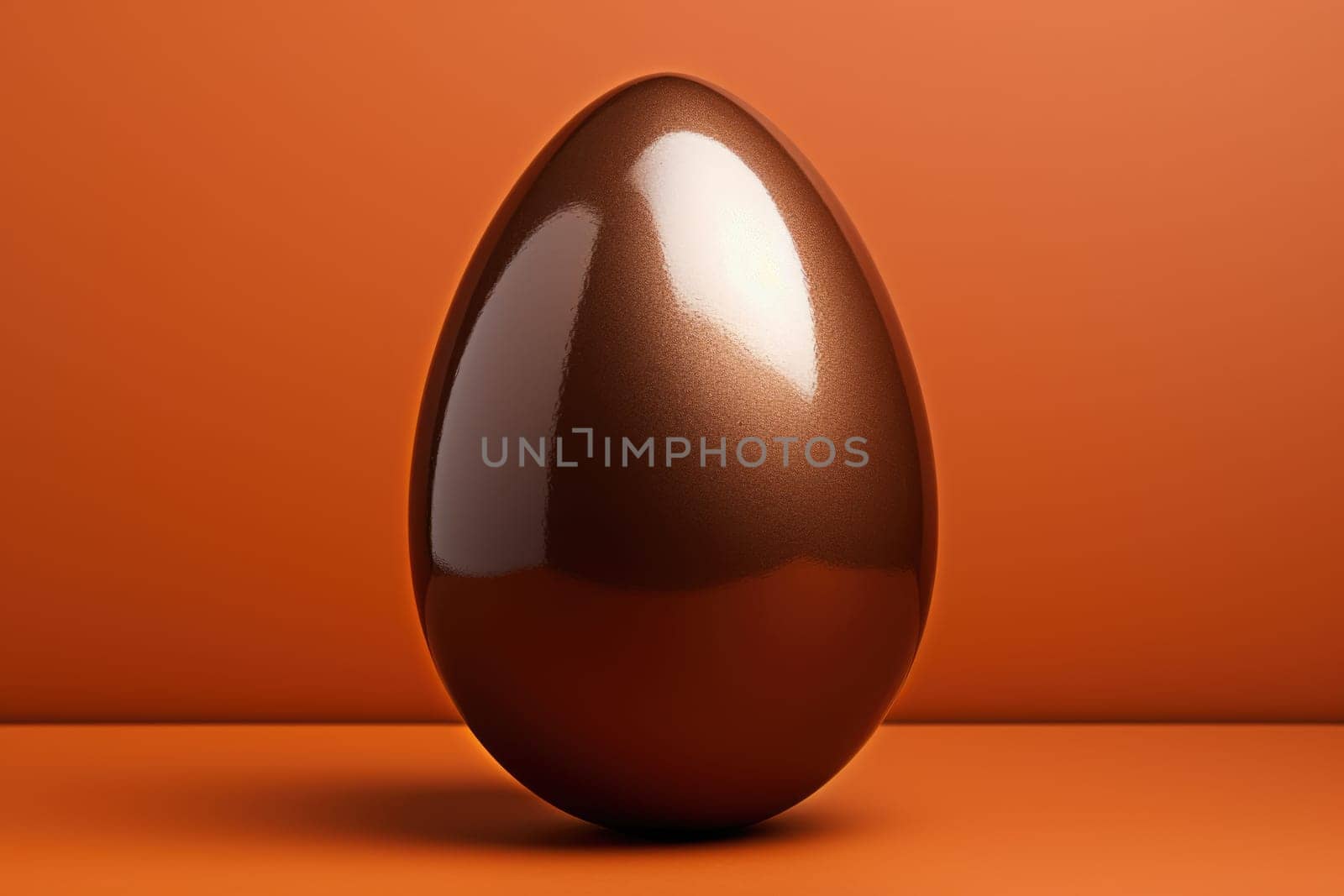 One tasty chocolate egg isolated on orange. ai generated