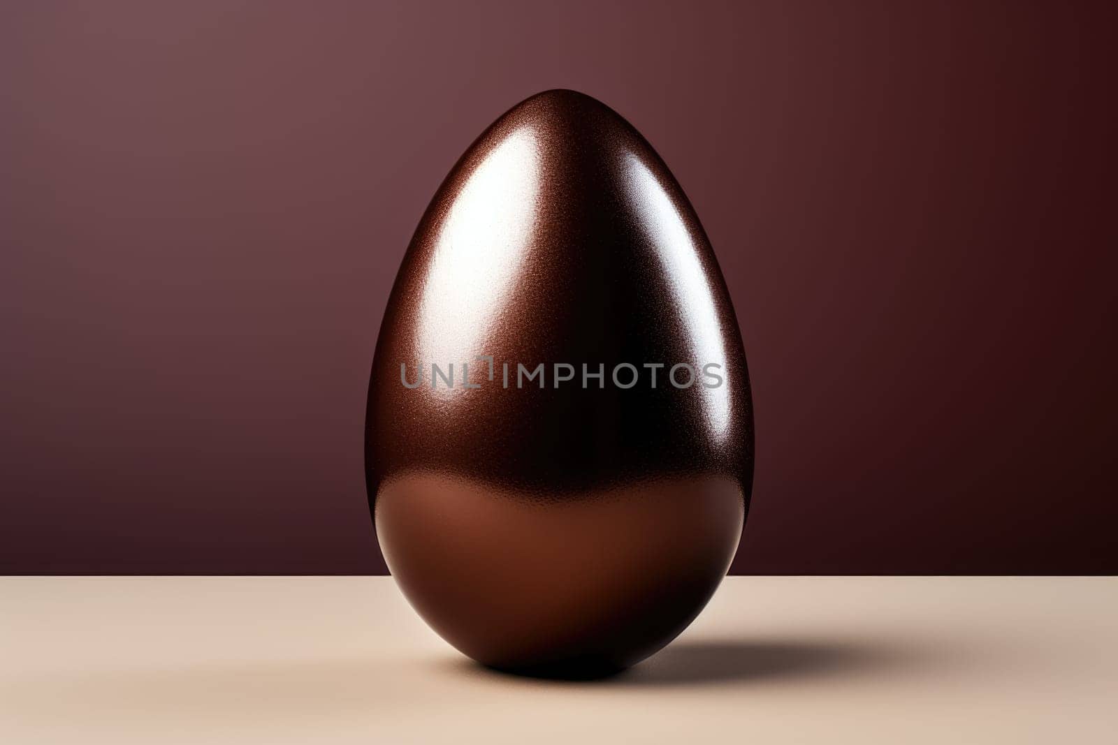 One tasty chocolate egg isolated on brown . ai generated