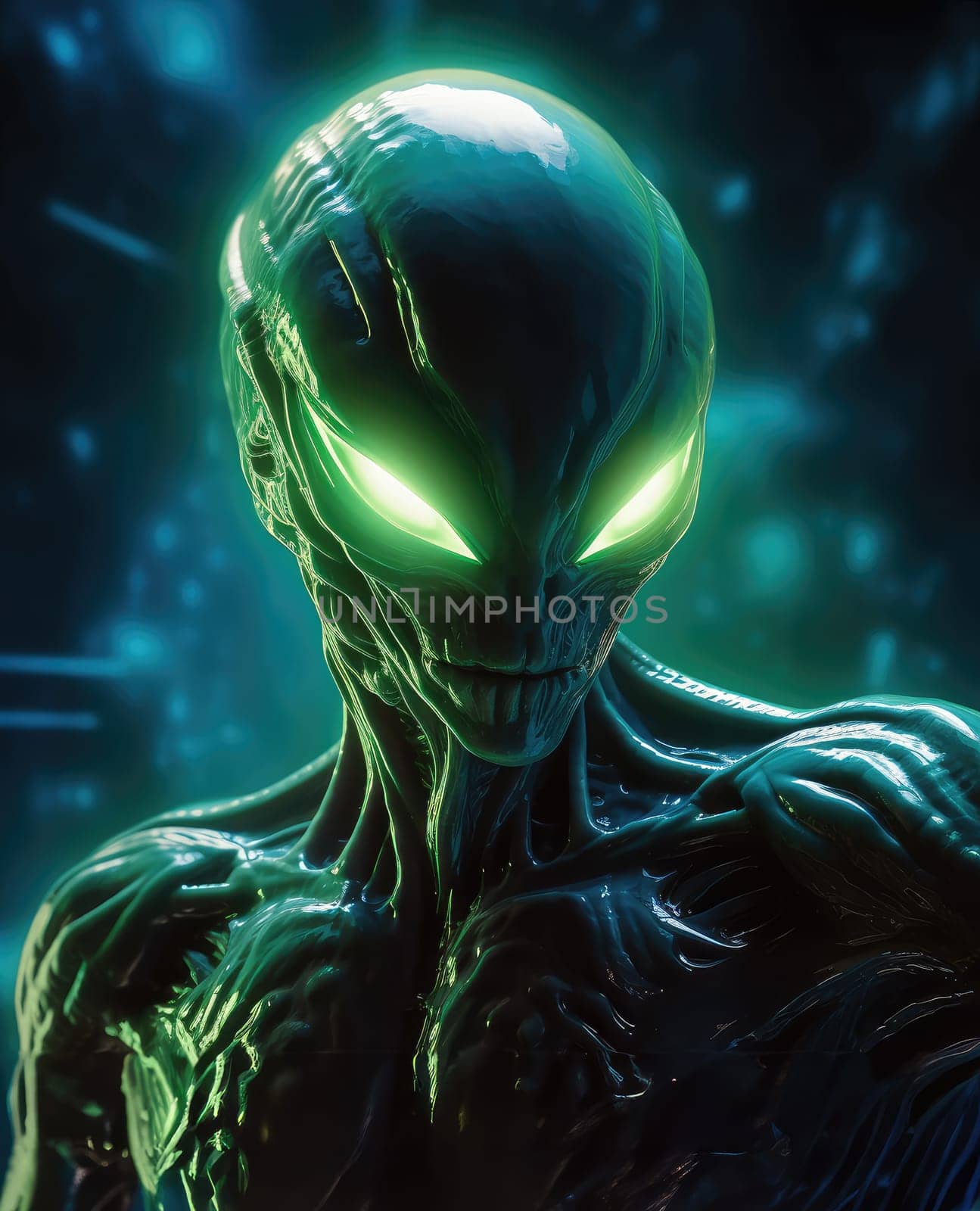 Portrait of a humanoid alien creature. Science fiction illustration