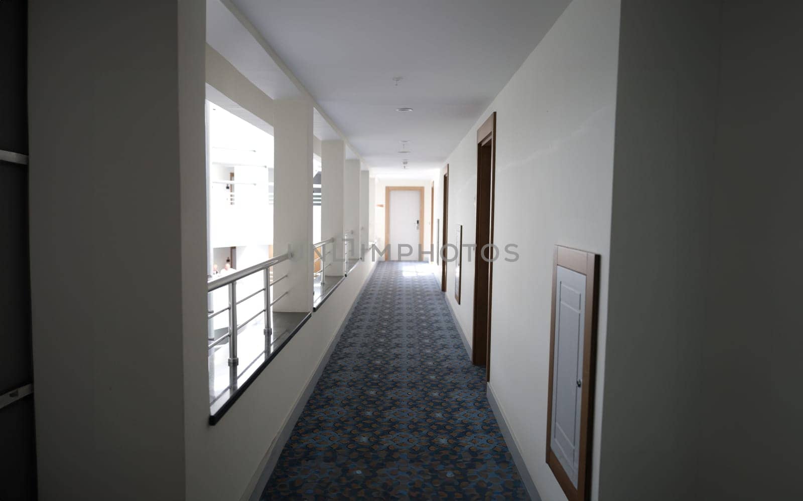 Beautiful building of modern hotel from inside background. Architectural projects for construction of public place concept